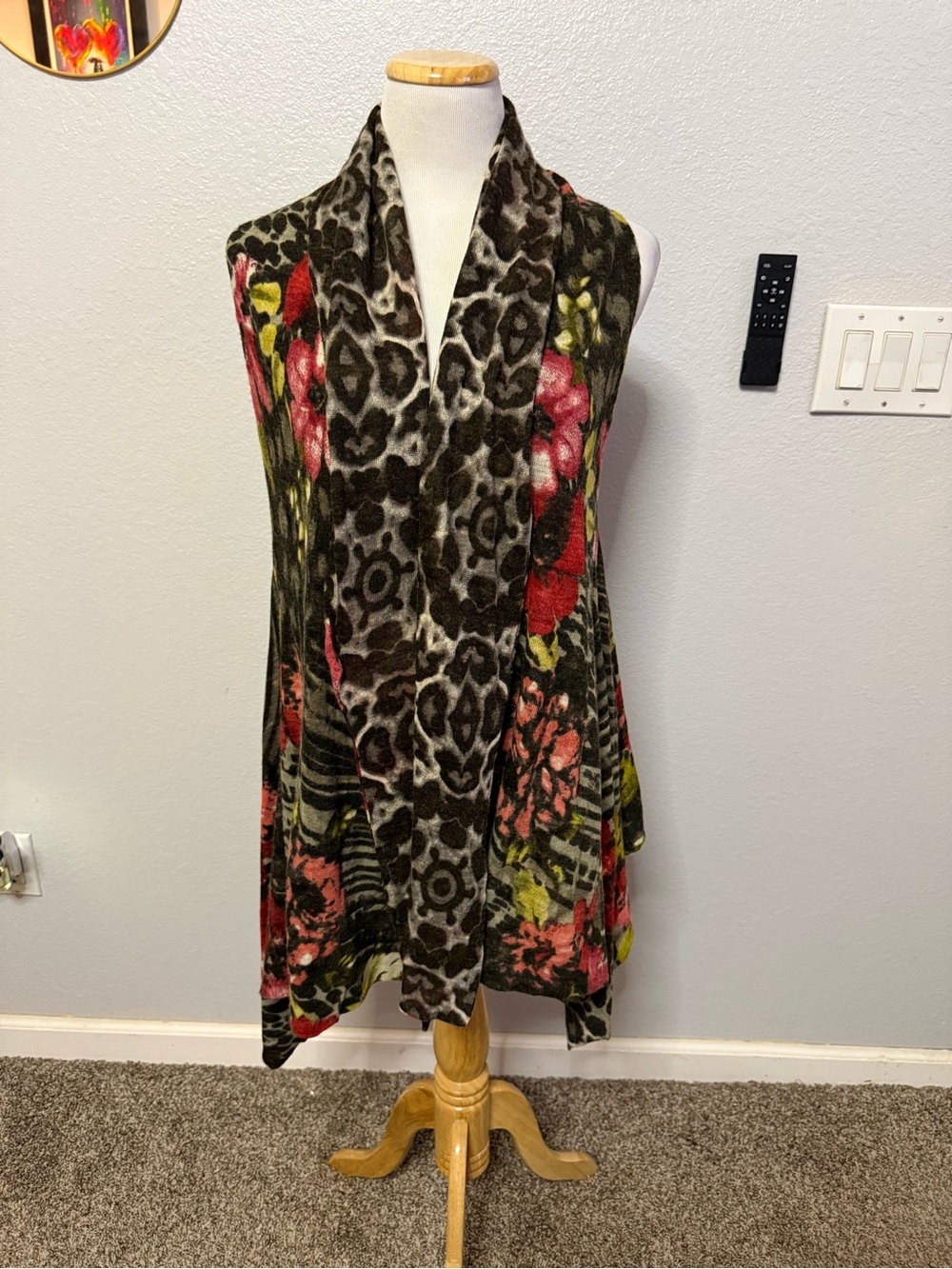 Mechant Olive Floral & Leopard Print Open Front Vest